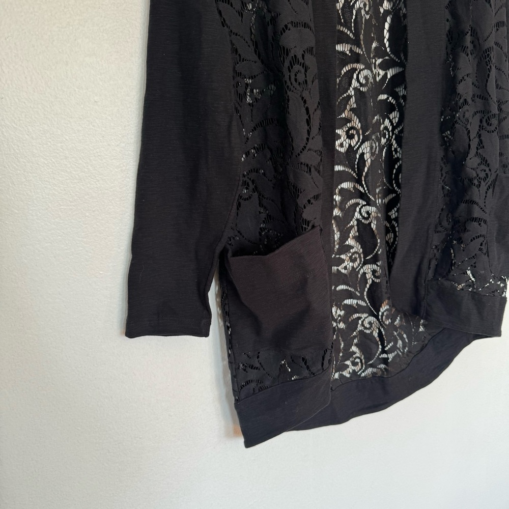 LOGO by Lori Goldstein Lace Open Front Slub Cardigan Sweater Sz M - Picture 6 of 13